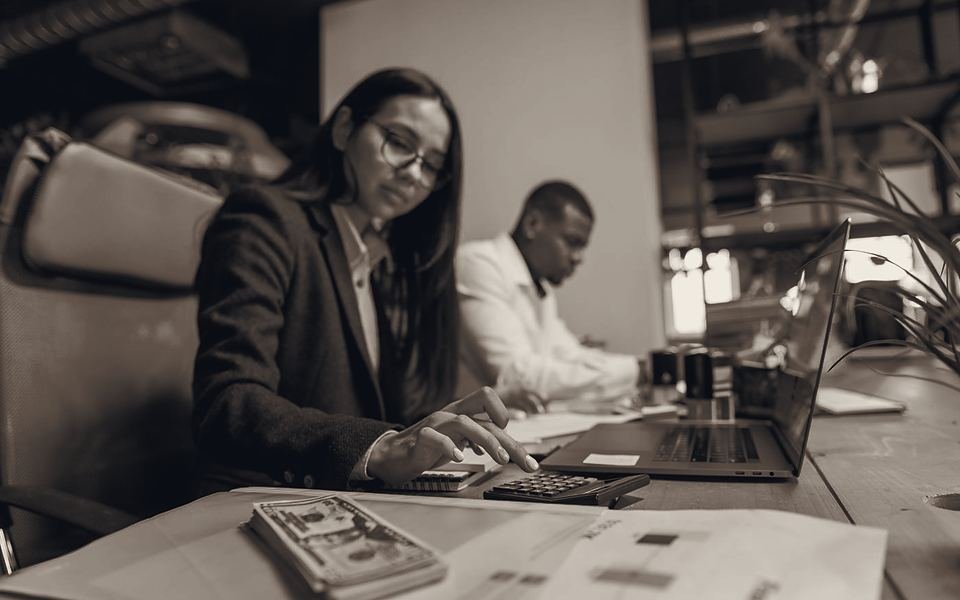 Accountant working through invoices