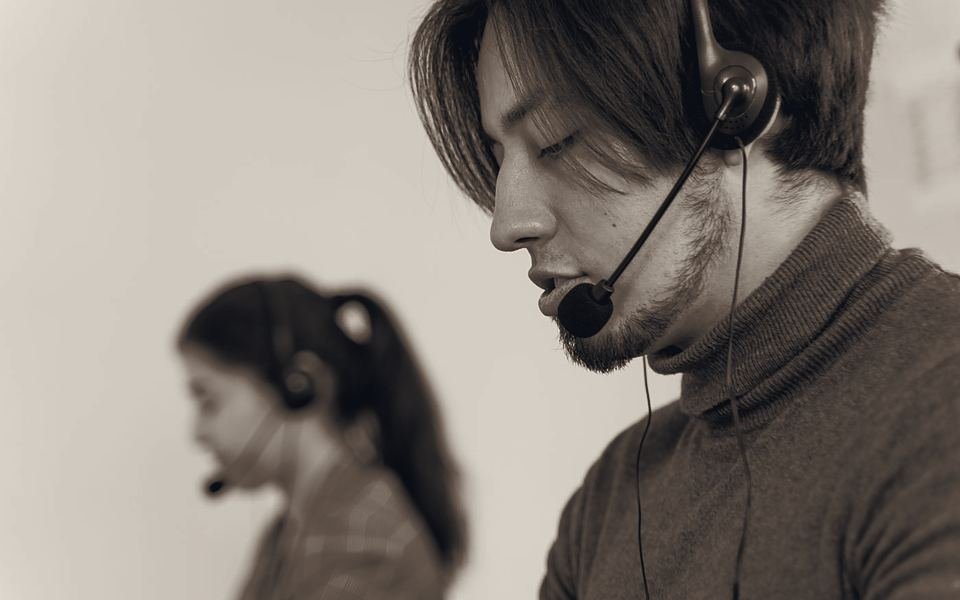 Customer service agent wearing a headset